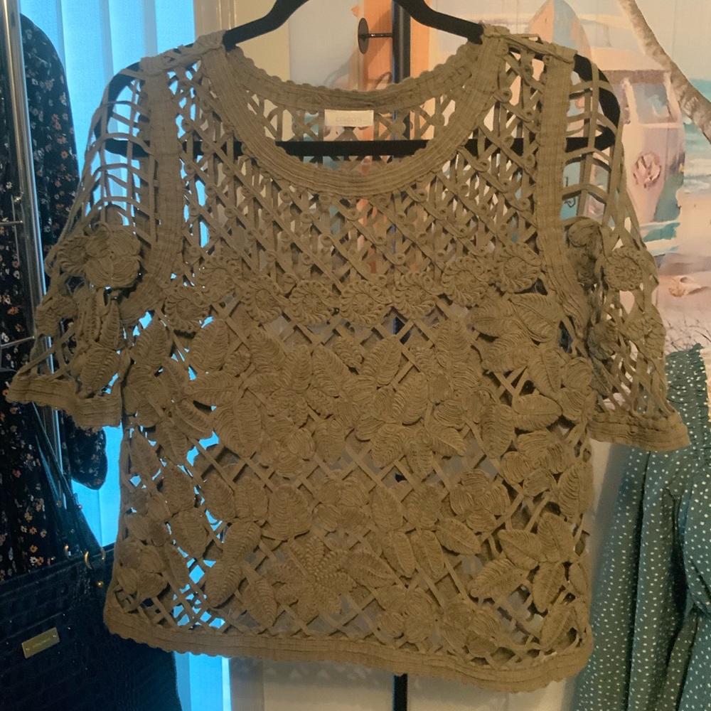 Chico’s olive green crochet style top!